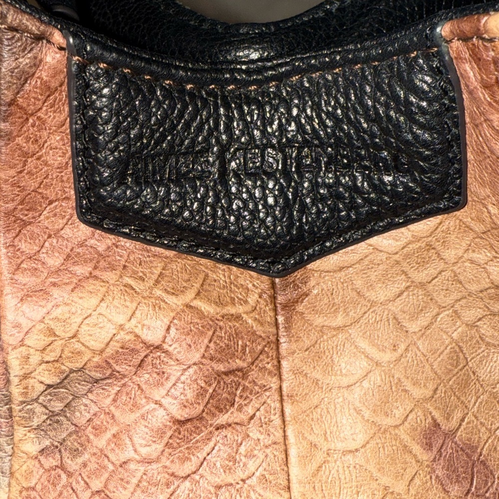 Aimee Kestenberg Leather Shoulder Bag Black Brown Snakeskin Tote Gold Hardware - Picture 16 of 16